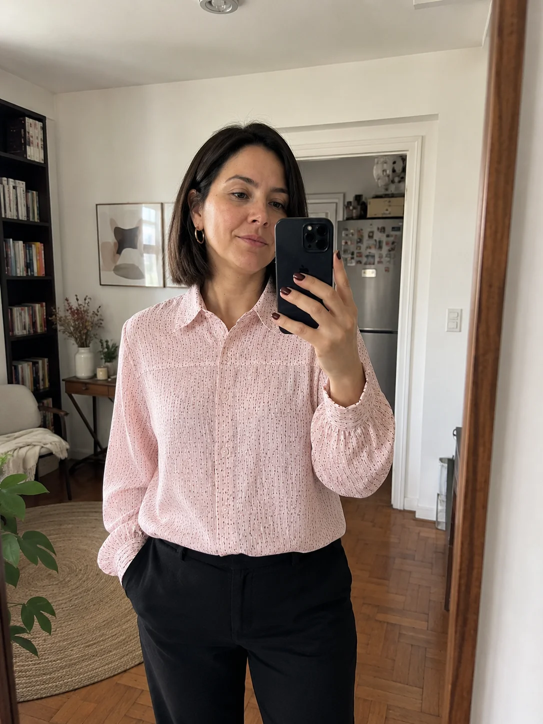 Cliente usando a Camisa Liz que costurou
