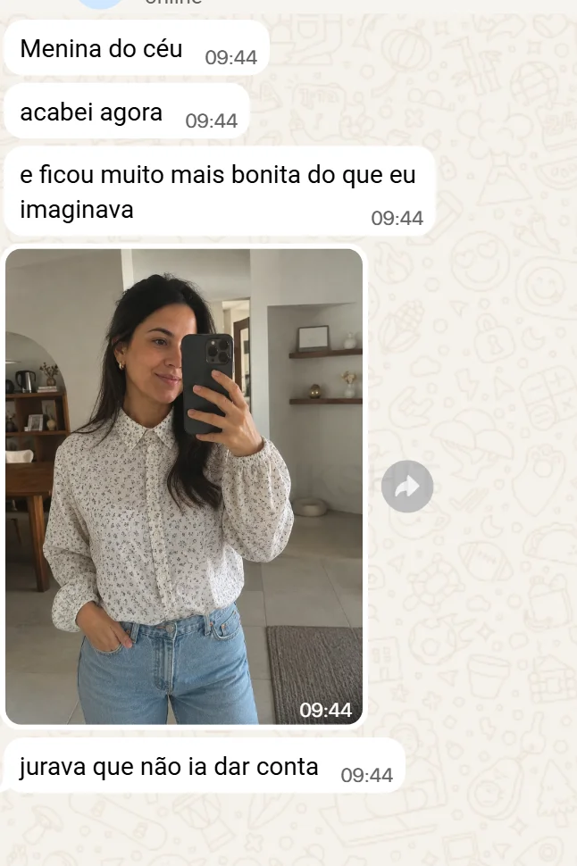 Mensagem de aluna sobre a Camisa Liz